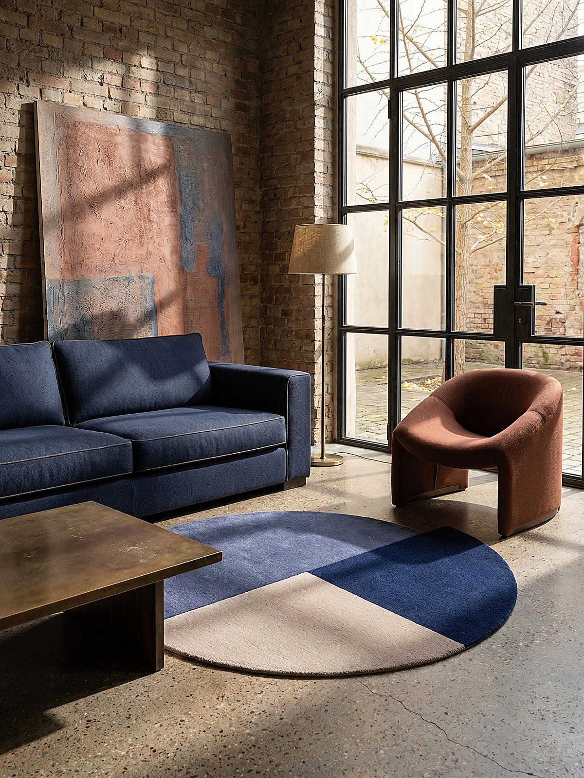 WOLLTEPPICH HALLEIN, geometrisch, Blau-Beige, Ø 200 cm - Blau, Textil (200/200cm) - KADIMA DESIGN