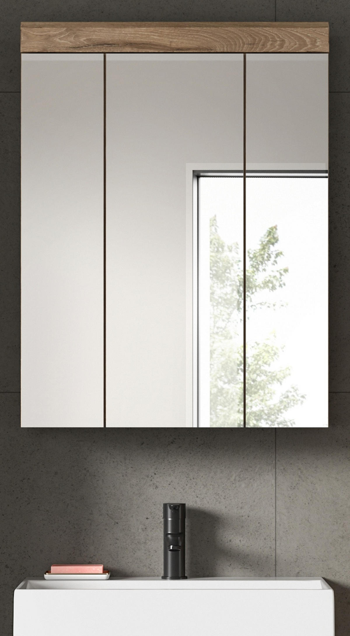 SPIEGELSCHRANK Eiche 60 cm, Badschrank 3-türig - Eichefarben, Glas/Holzwerkstoff (60/79/18cm) - Inn.Furn