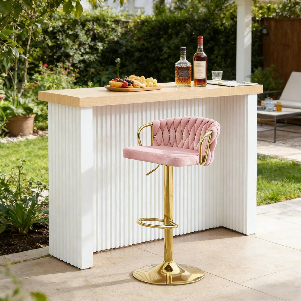 BARHOCKER 49,5/77–98/50,5 cm Rosa, höhenverstellbar und 360° drehbar - Rosa, Metall (49.5/98/50.5cm) - MIVRAY