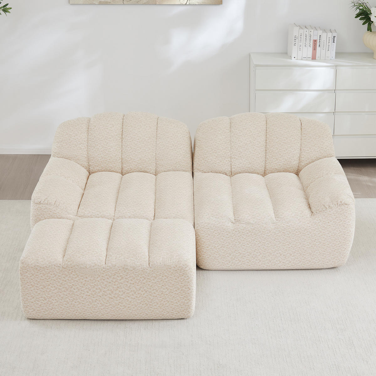 ECKSOFA 210/165/79 cm beige-weiß aus Granuliertem Fleece ohne Montage - Beige, Textil (165/210cm) - OKWISH