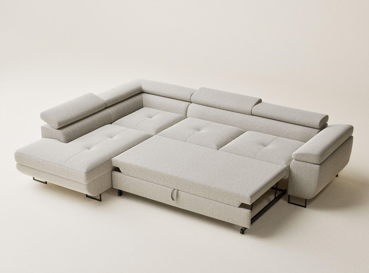 ECKSOFA Concord Beige Webstoff - Links Seite - Beige/Schwarz, Holz/Holzwerkstoff (203/277cm) - Maison de Reve