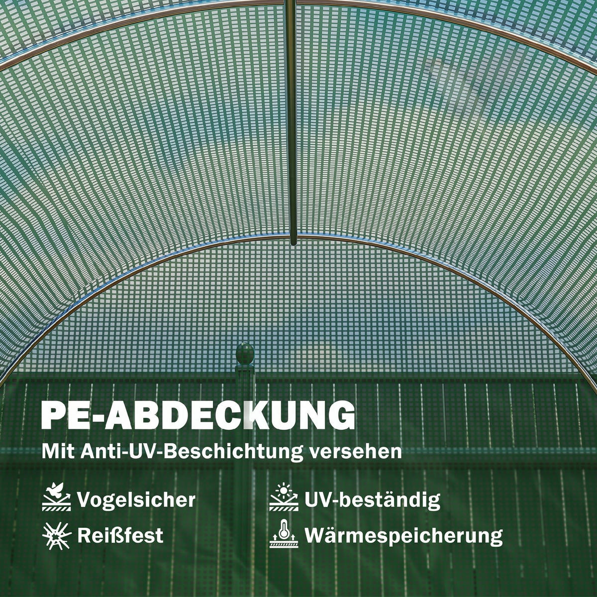 GEWÄCHSHAUS DE-05816 Rundbogen mit 6 Netzfenstern 395/195/190 cm Grün - Grün, Kunststoff/Metall (195/190/395cm) - ComfortXL