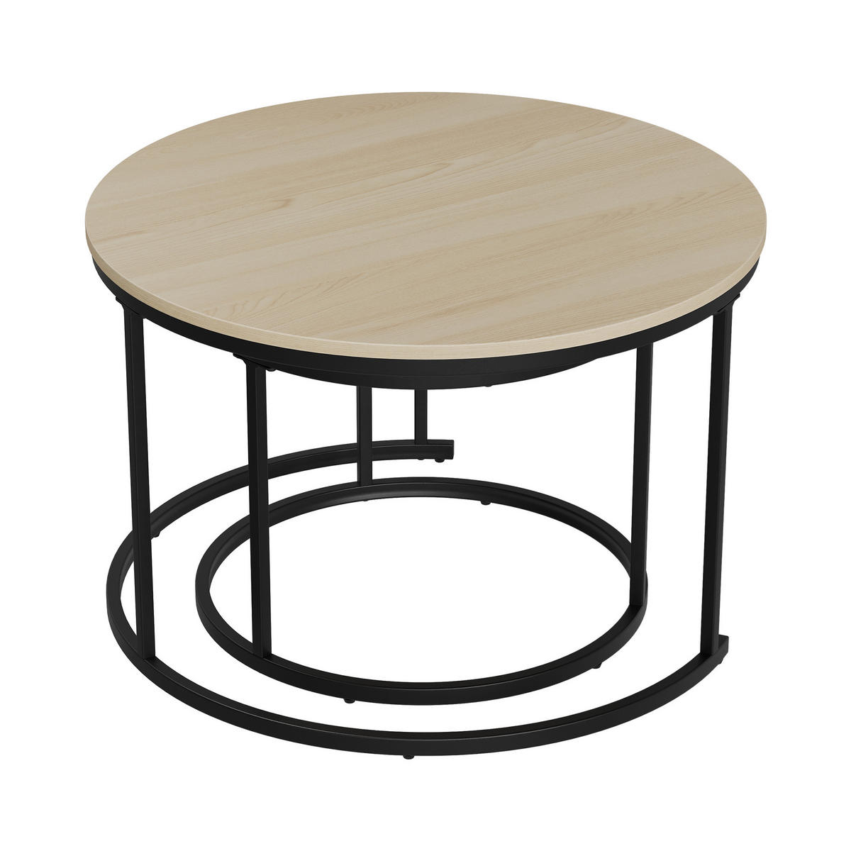 COUCHTISCH-SET 2-teilig rund mit Metallgestell, Eiche - Eichefarben, Metall (70/70/45cm)