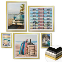 WANDBILDER 5er Set - 50x50 cm & 20x30 cm & 40x60 cm Goldrahmen - Sonnenuntergang in Miami - Goldfarben, Kunststoff (40/60cm) - ArtPrintCave