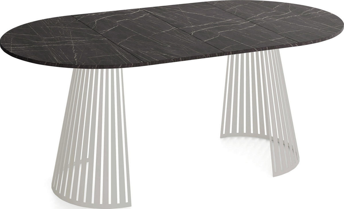 ESSTISCH Naro rund ausziehbar mit Lamellen-Metallgestell in Grau-Beige, Marmor Schwarz 100-180/100/76 cm - Kaschmir/Beige, Holzwerkstoff/Metall (100/176/76cm) - WFL GROUP