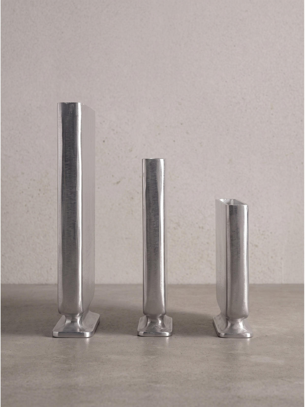 VASEN 3er-Set PORTONOVO, Aluminium, handgefertigt, Silber, 26 x 4 x 33 cm - Silberfarben, Metall (33cm) - KADIMA DESIGN