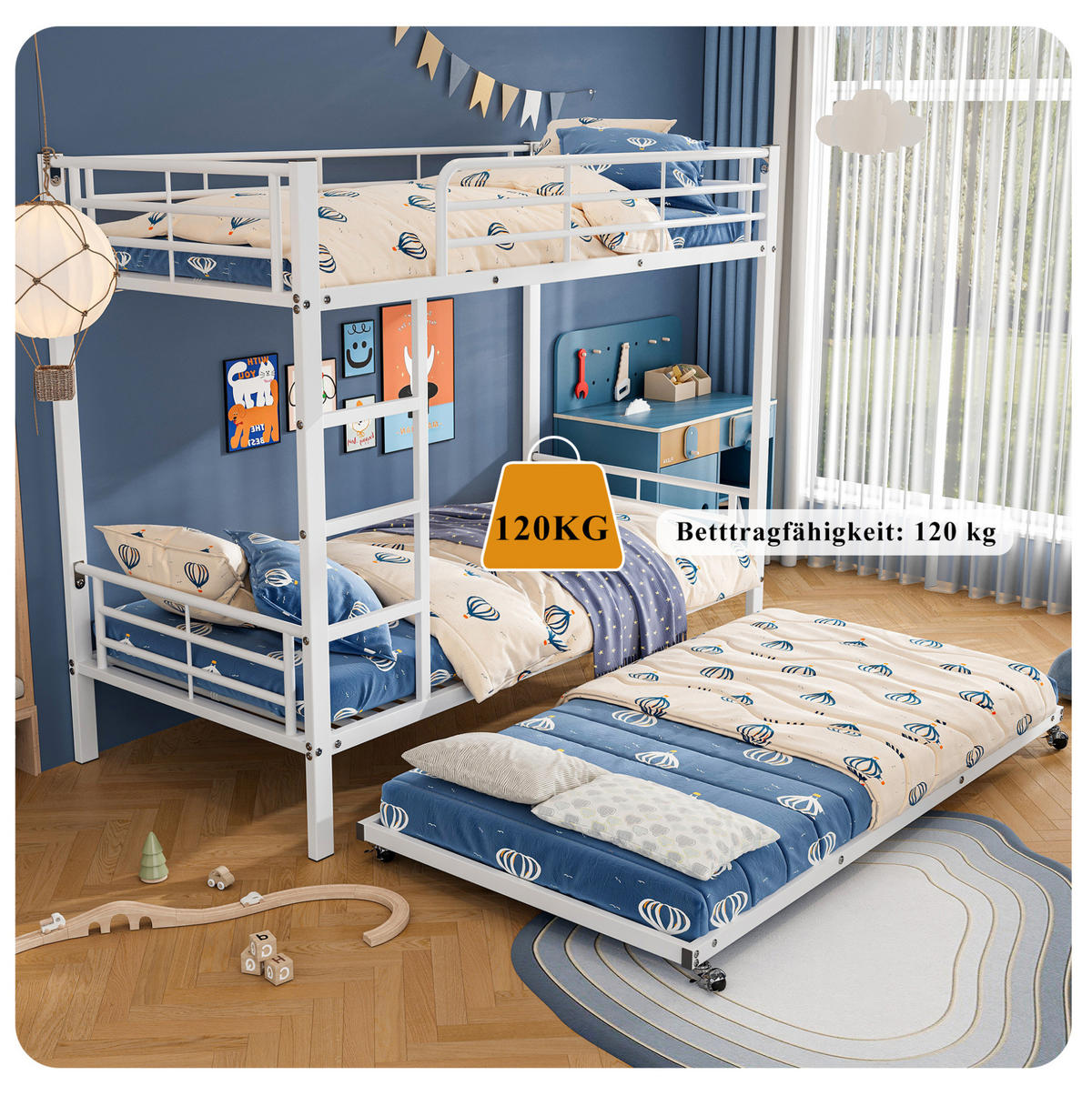 ETAGENBETT 90/200 cm aus Metall mit Ausziehbett in Weiß - Weiß, Metall (90/190cm) - BEAOK