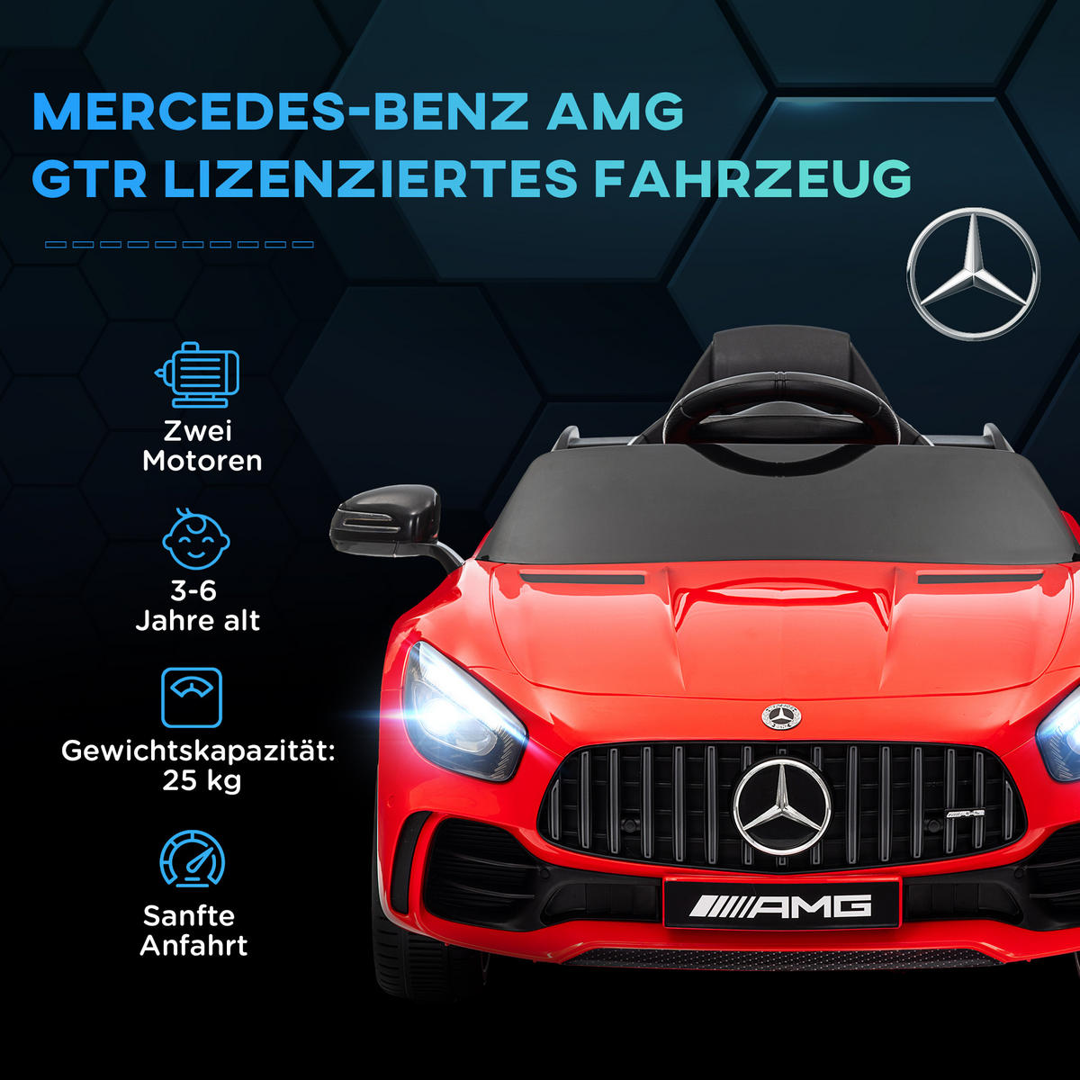 ELEKTRO-KINDERAUTO, Mercedes, 3-5 km/h, Fernbedienung, Licht & Musik, Rot - Rot, Kunststoff/Metall (108/67/46cm) - AIYAPLAY