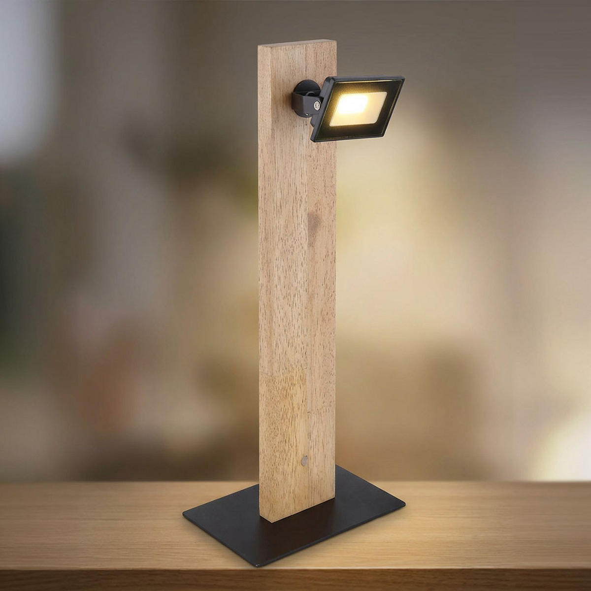 LED TISCHLEUCHTE Kunststoff Weiß - Braun, Holz (18/12/45cm) - Globo Lighting