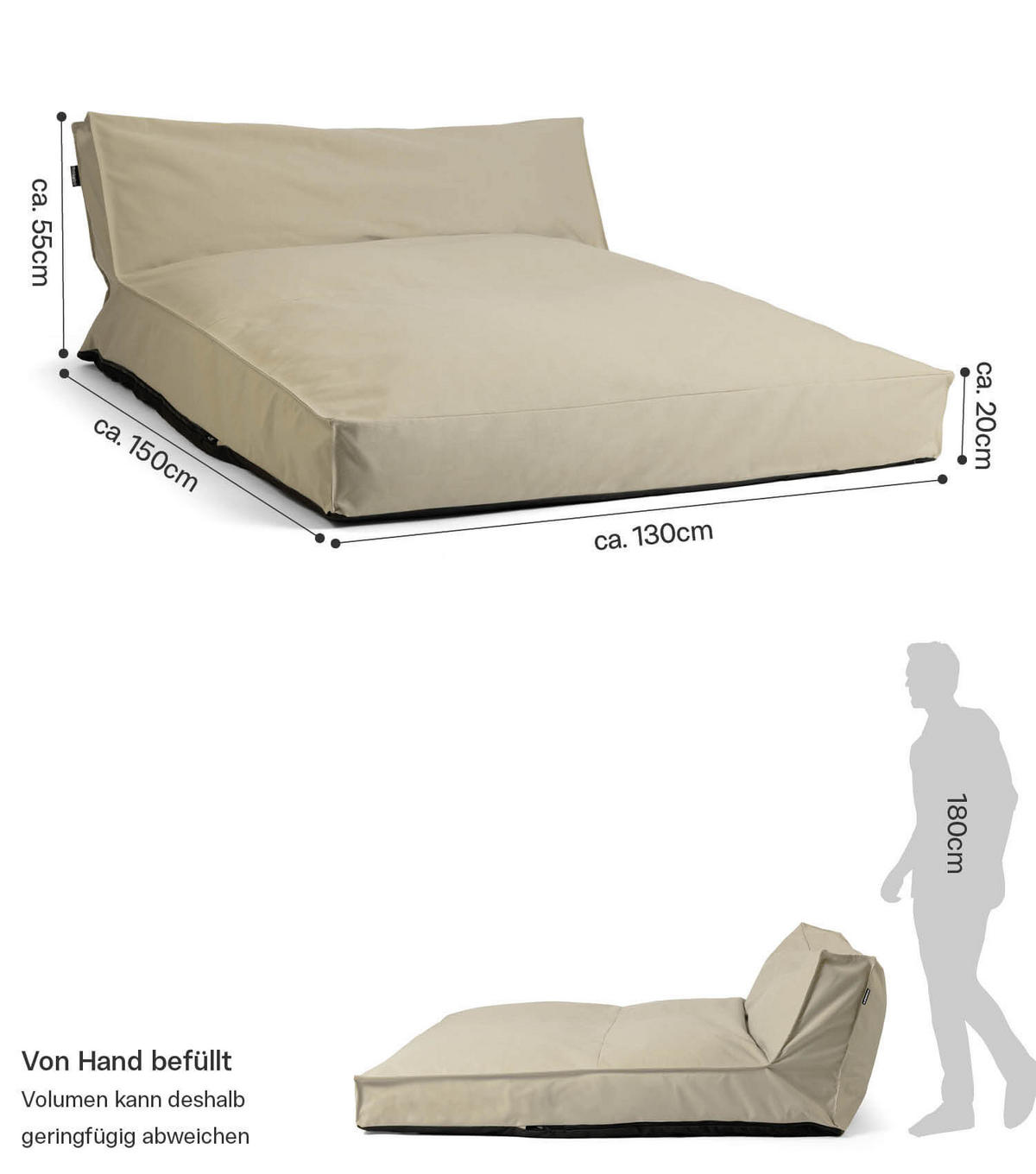 OOUTDOOR-LOUNGE Das Daybed - Beige, Textil (130/55/150cm) - Mokebo