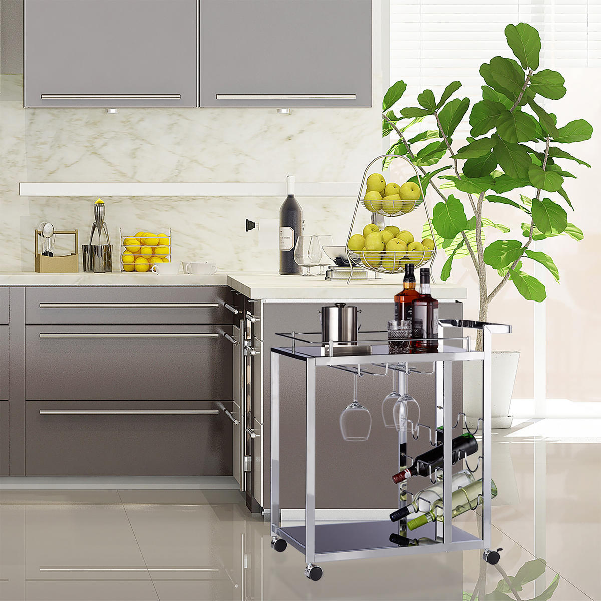 SERVIERWAGEN - Multicolor, Glas/Metall (40/75/70cm) - Relaxdays