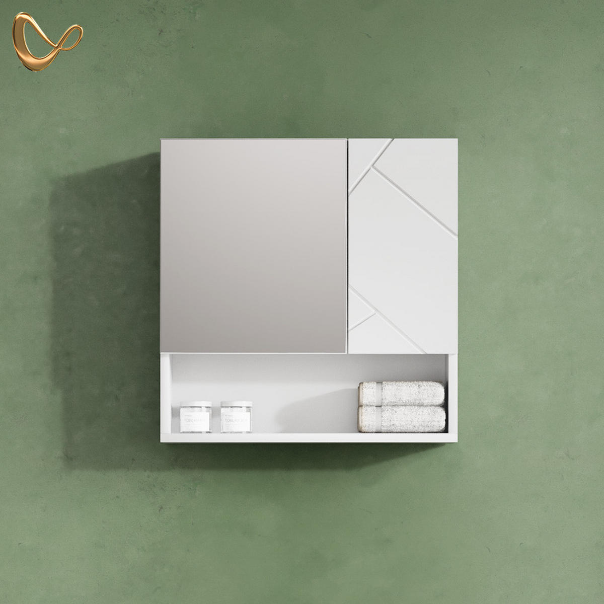 BADSPIEGELSCHRANK Ronco Weiß Hochglanz 54 x 55 cm - Weiß Hochglanz/Weiß, Holzwerkstoff (54/55/16.9cm) - Livinity®