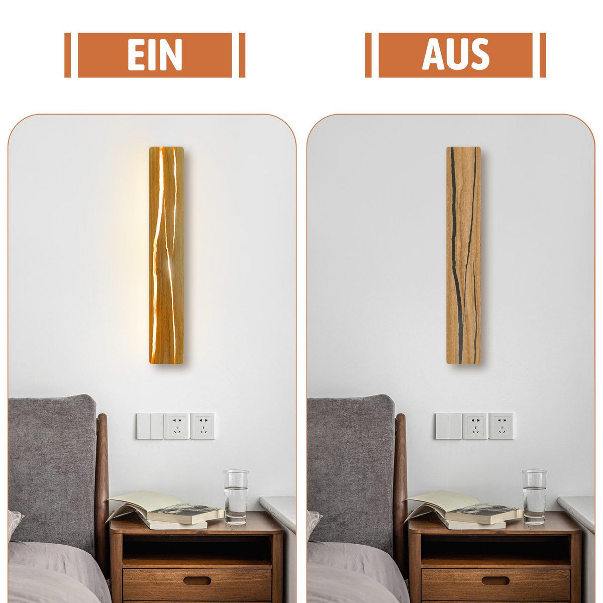 LED WANDLEUCHTE Olenly 50/8/3 cm - Braun, Holz/Metall (8/3/50cm) - ZMH