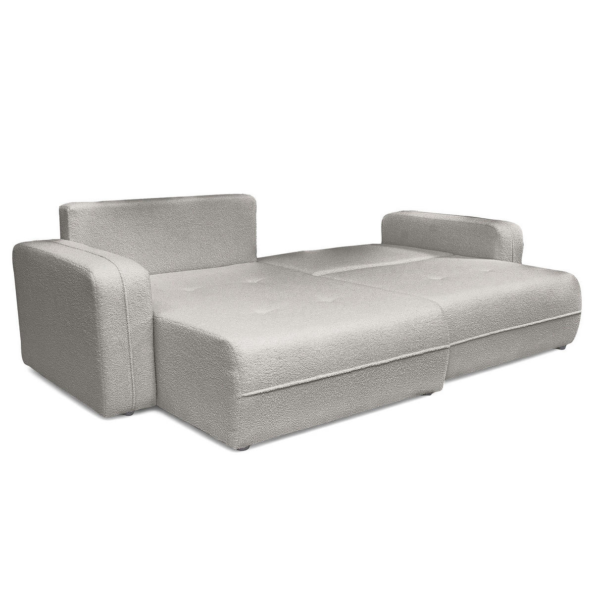 ECKSOFA mit Schlaffunktion - 244 cm - Hellgrau/Schwarz, Kunststoff/Textil (244/145cm) - home24