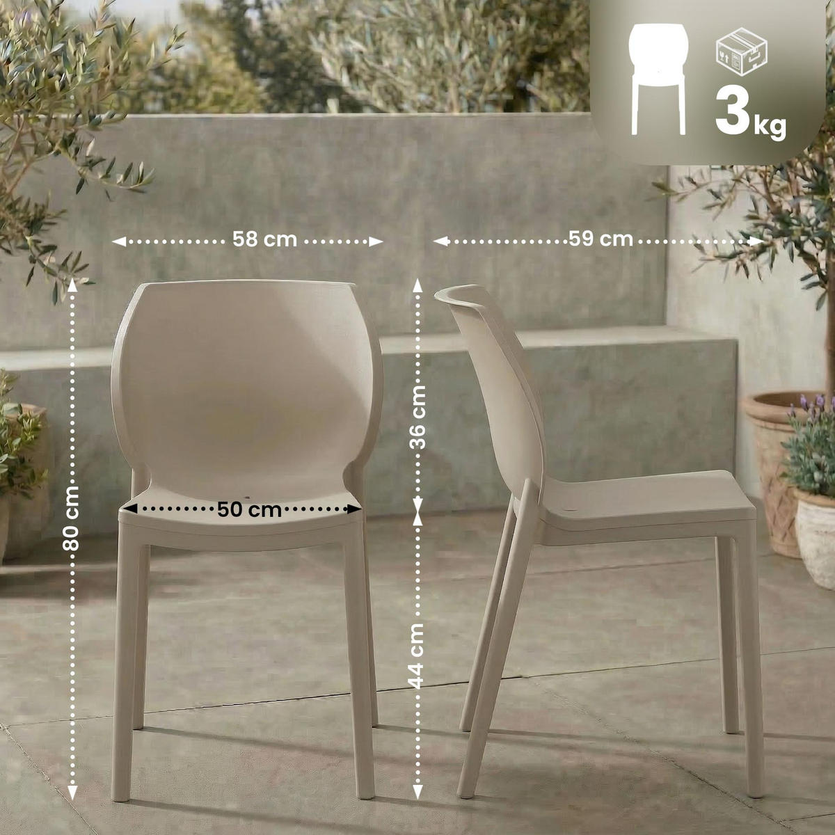 GARTENSTUHL 6 Kunststoff Taupe - Taupe, Kunststoff (58/80/59cm) - CLP