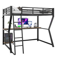 HOCHBETT 90/200 cm mit LED-Beleuchtung, Schreibtisch und USB-Anschluss - Schwarz, Metall (90/200cm) - Flora Grace