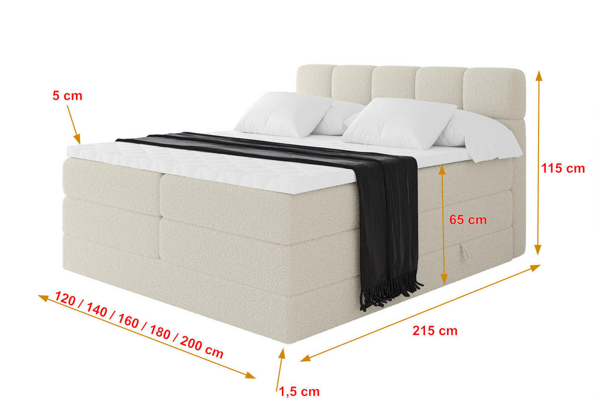 BOXBETT mit Matratze H3/H4 - FAMA KING - 120x200 cm Beige Quelle - Sandfarben, Holzwerkstoff (120/200cm) - ALTDECOR