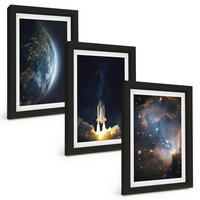 BILDER SET 3er Set - 20x30 cm Schwarzer Rahmen - Weltraum Erde Rakete Galaxie - Schwarz, Kunststoff (20/30cm) - TULUP
