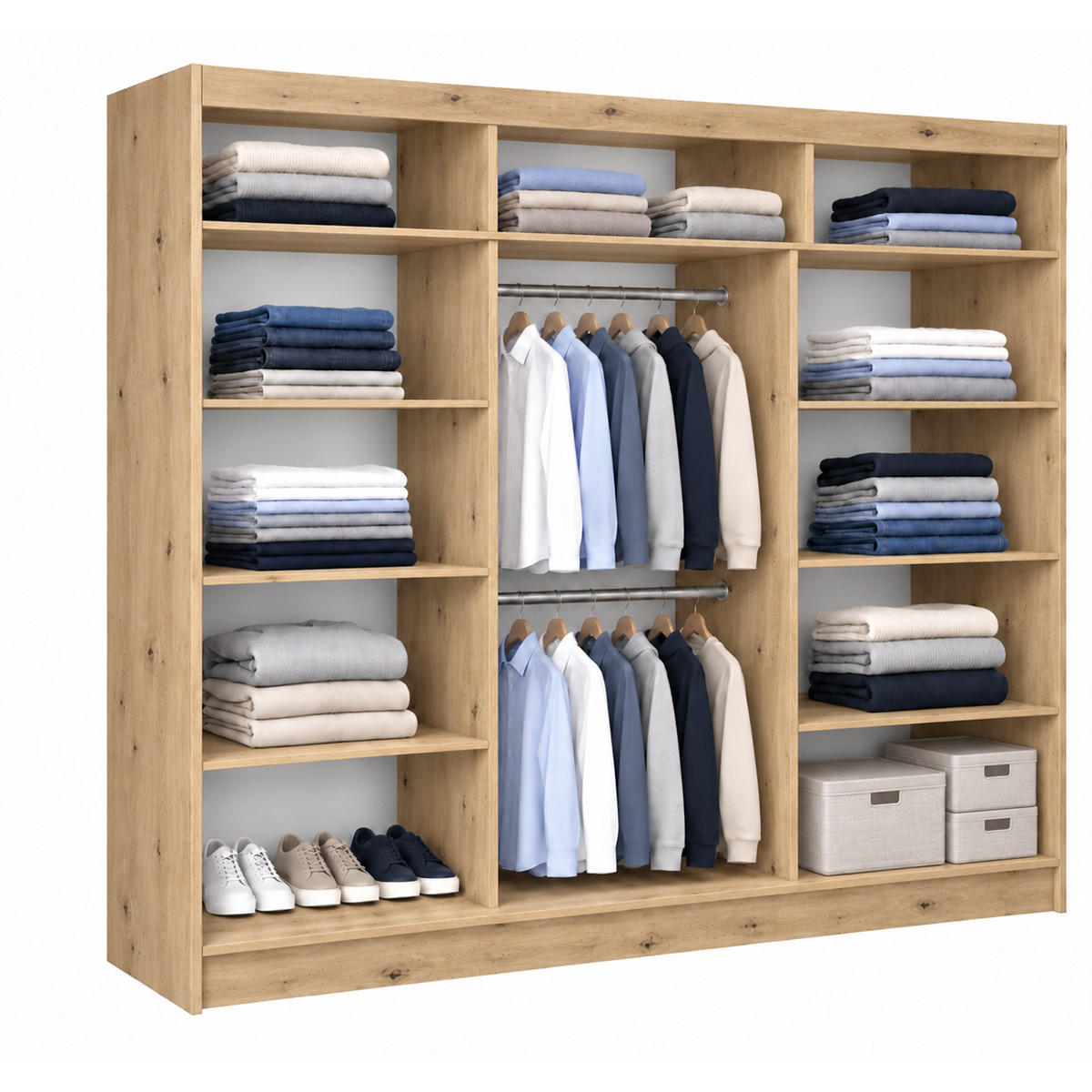 KLEIDERSCHRANK Lumil 240 cm Artisan Spiegel Griffe silber - Eiche Artisan, Holzwerkstoff (240/216/61cm) - KS Home Concept