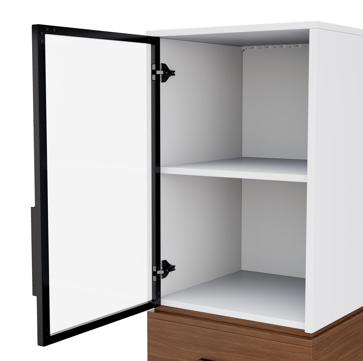 VITRÍNA z MDF 40x40x200 cm bílá s LED osvětlením, tvrzeným sklem a zásuvkou v dekoru ořechu - bílá, kompozitní dřevo (40/200/40cm) - Modfu