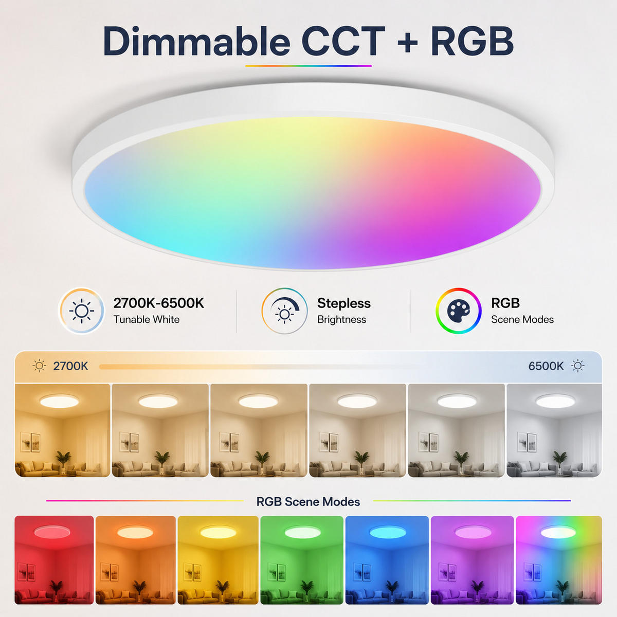 DECKENLEUCHTE CE1614 Ultradünn WiFi APP CCT RGB LED - Weiß, Kunststoff (30.5/30.5/3cm) - LOVHAUS
