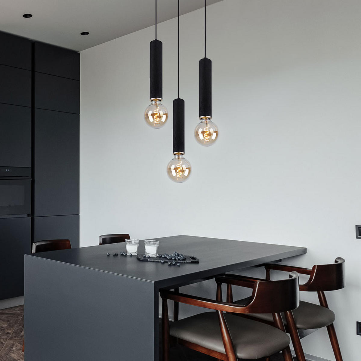 HÄNGELEUCHTE Holzoptik Schwarz 3-flammig - Schwarz, Holz (35/35/160cm) - Globo Lighting