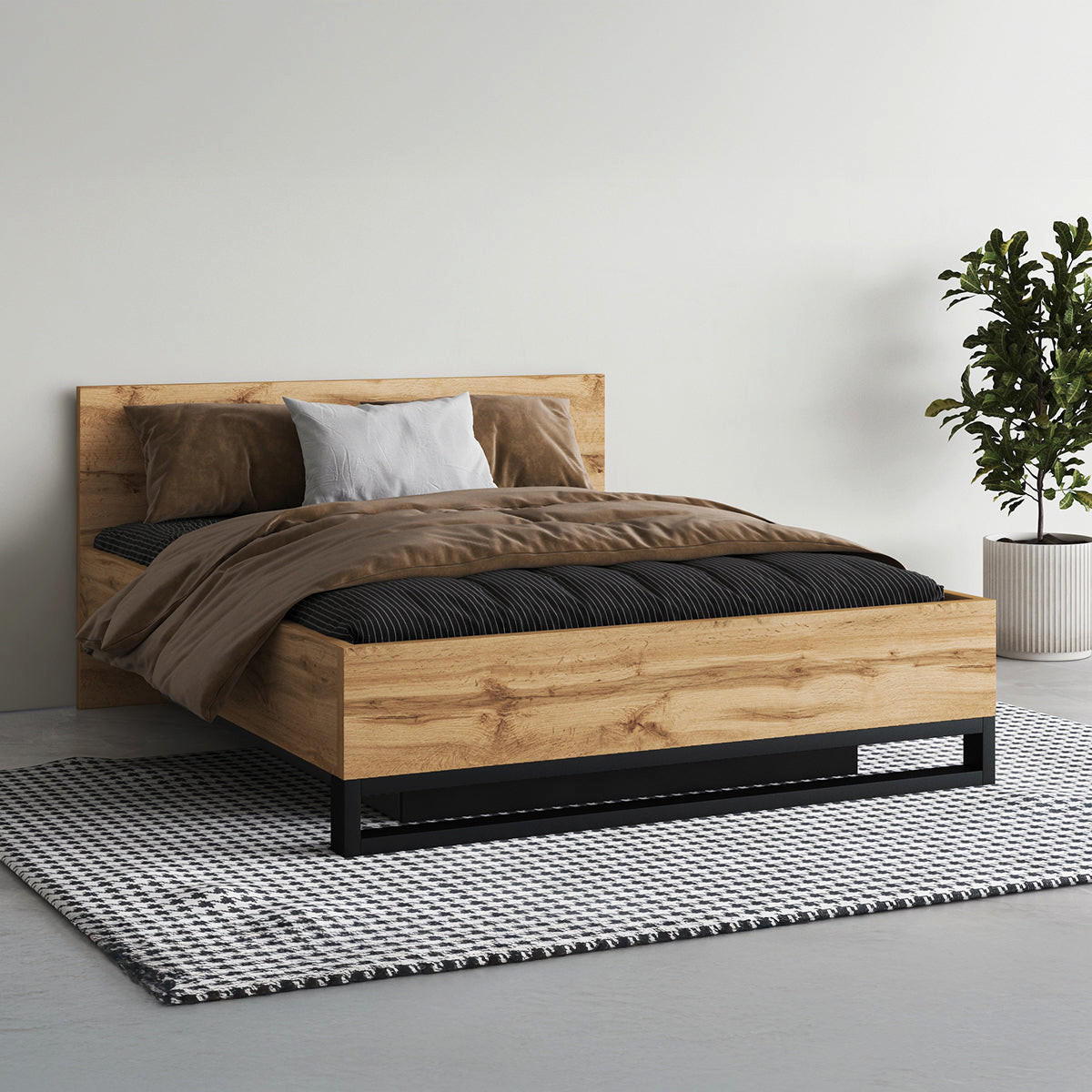 BOXSPRING POSTELJA 140/200 Eden Les - rjava, leseni material (140/200cm) - Petits-meubles