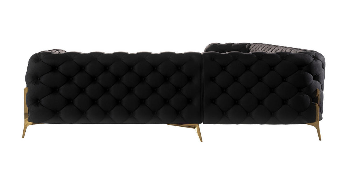 ECKSOFA Chesterfield Lexi Schwarz Samt, langer Schenkel links - Goldfarben/Schwarz, Holz/Textil (323/264cm) - S-Style Möbel