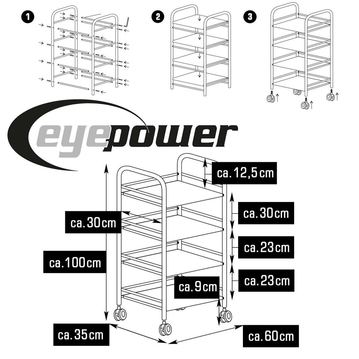 SERVIERWAGEN 60/35/100 cm mit 4 Etagen - Silberfarben, Metall (35/100/60cm) - eyepower
