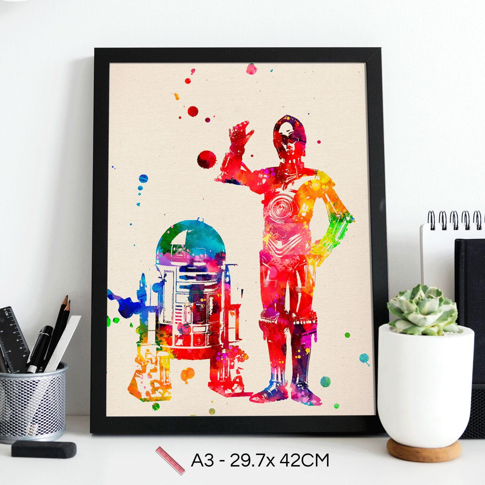 POSTER Set Mit 6 Star Wars Aquarell Illustrationen Klassischer Science Fiction Geschichten Und Filme Innenarchitektur A3 & A4 Schwarzer Rahmen - Schwarz, Papier (29/3cm) - Nacnic