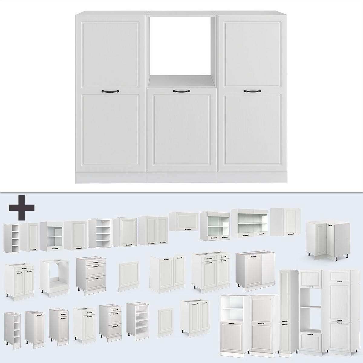 KÜCHENBLOCK R-Line Weiß Landhaus/Weiß 180 cm ohne AP - Weiß, Holzwerkstoff (180/81.6/46cm) - Vicco