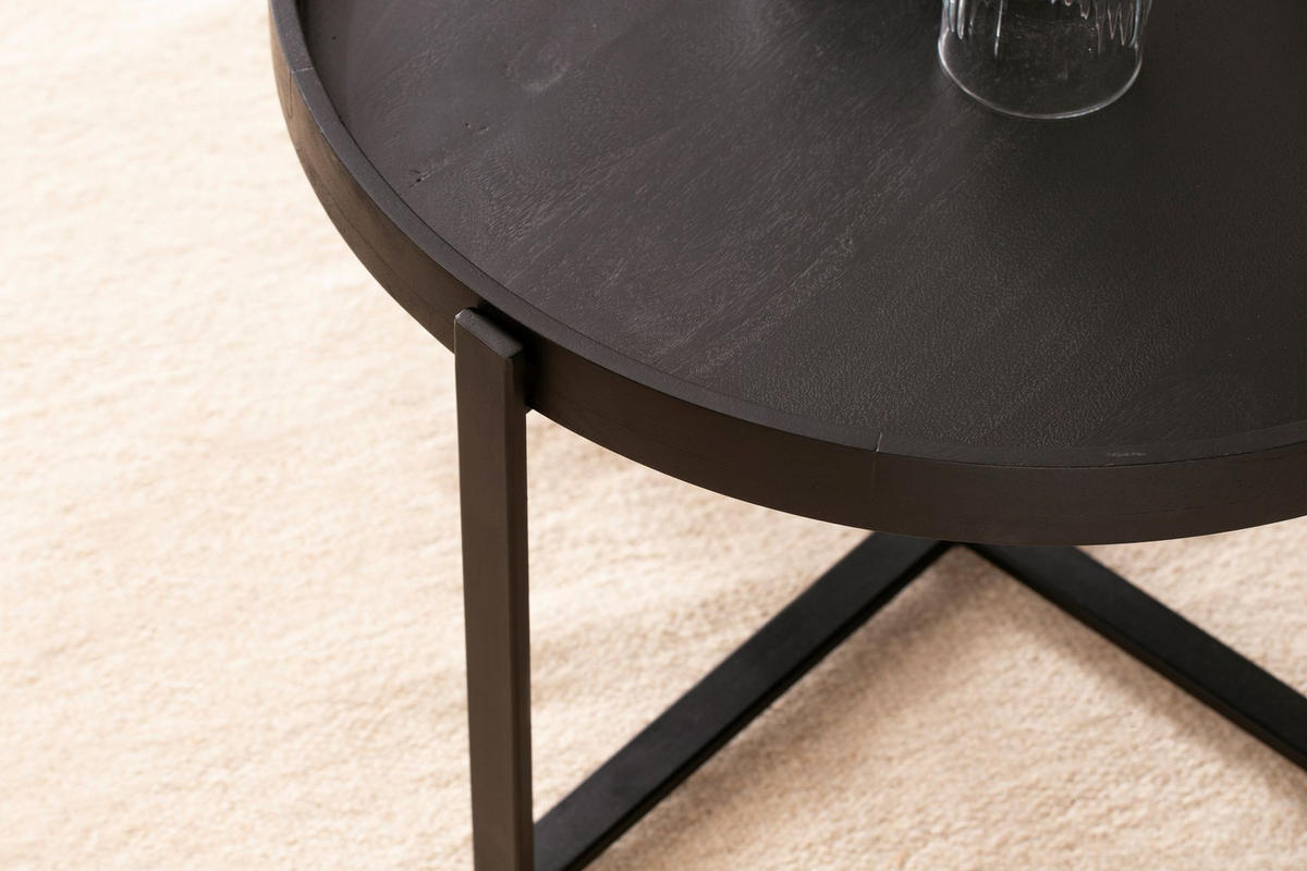 COUCHTISCH Schwarz Mango Massivholz Metall, Rund mit erhöhtem Rand, 60x60x35 cm - Schwarz, Holz/Metall (60/60/35cm) - KADIMA DESIGN