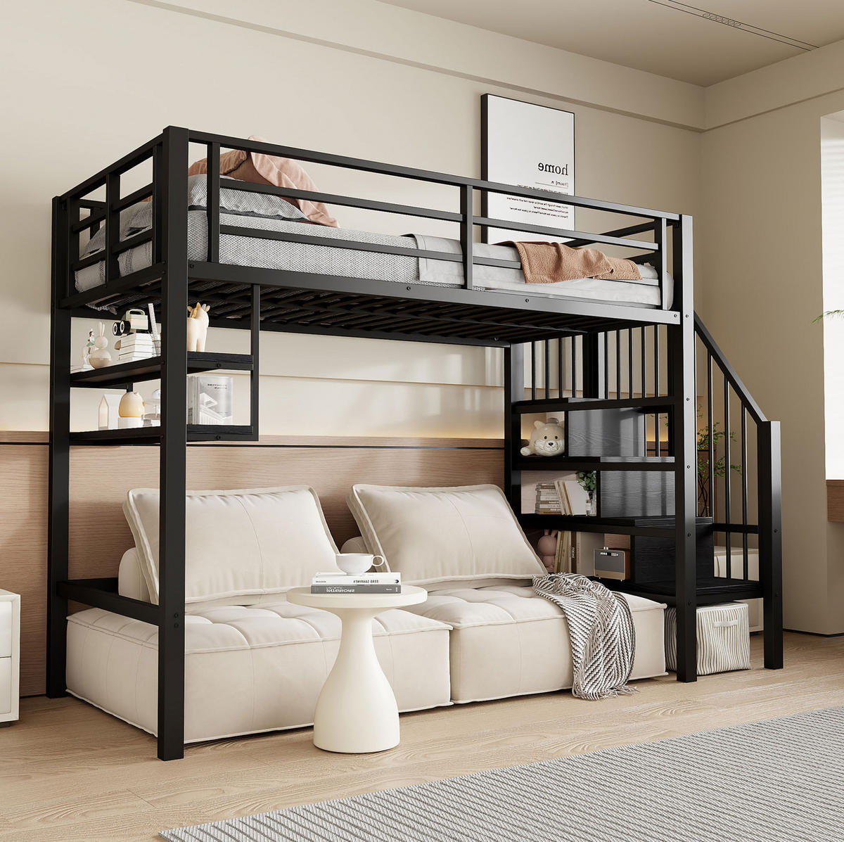 HOCHBETT 90/200 cm Schwarz aus Metall mit Stauraumleiter - Schwarz, Metall (90/200cm) - OKMYHOME