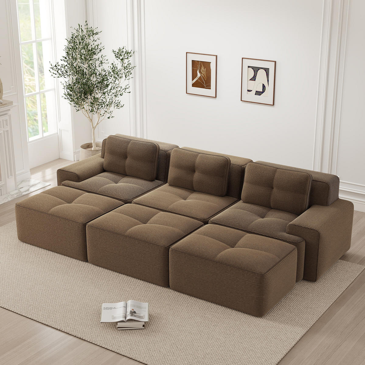SOFA modular mit Schlaffunktion Corduroy Brown - Braun, Kunststoff (177/69/293.2cm) - Meubliv