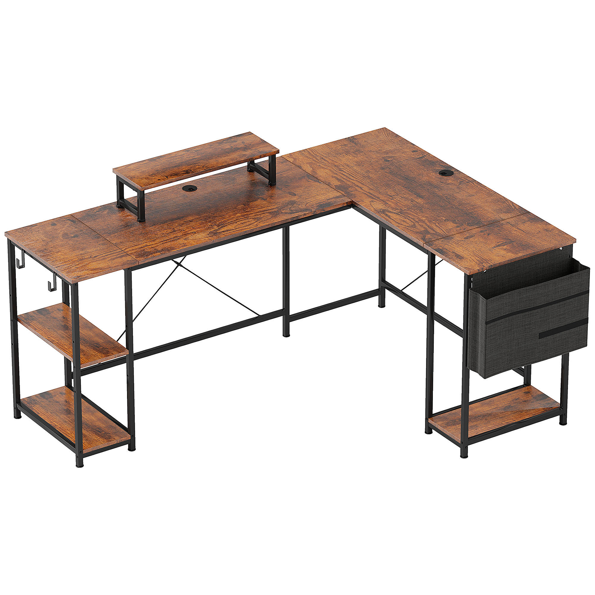 HOMCOM PSACÍ stůl ve tvaru L 168 x 120 cm Rohový psací stůl s odkládacími přihrádkami