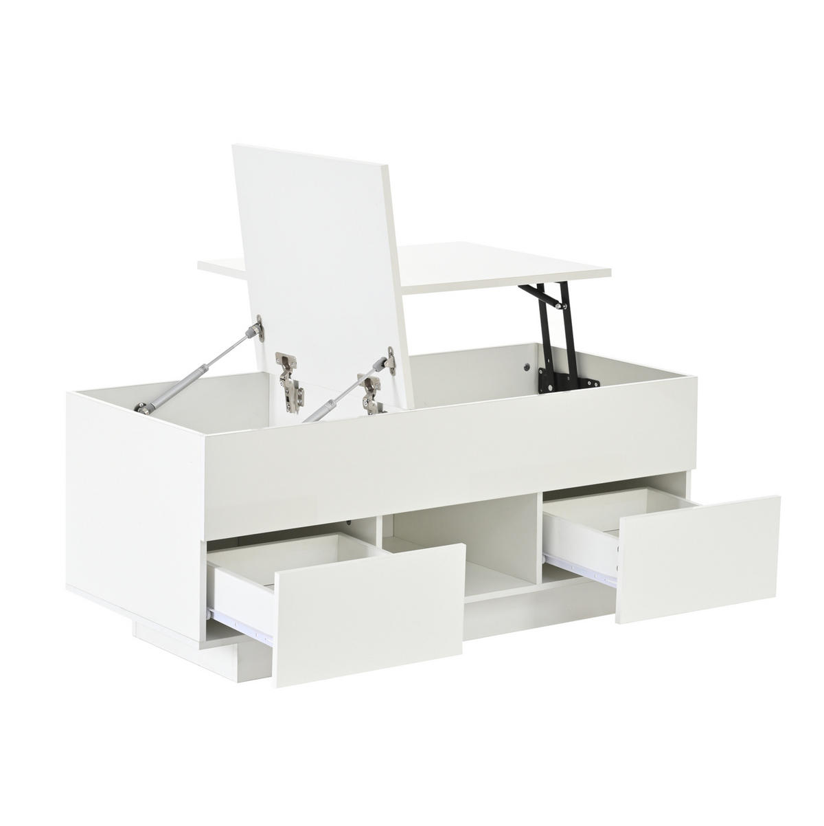COUCHTISCH höhenverstellbar 100 x 45 x 43 cm Weiß mit 2 Schubladen LED - Weiß, Holzwerkstoff (100/45/43cm) - Meubliv