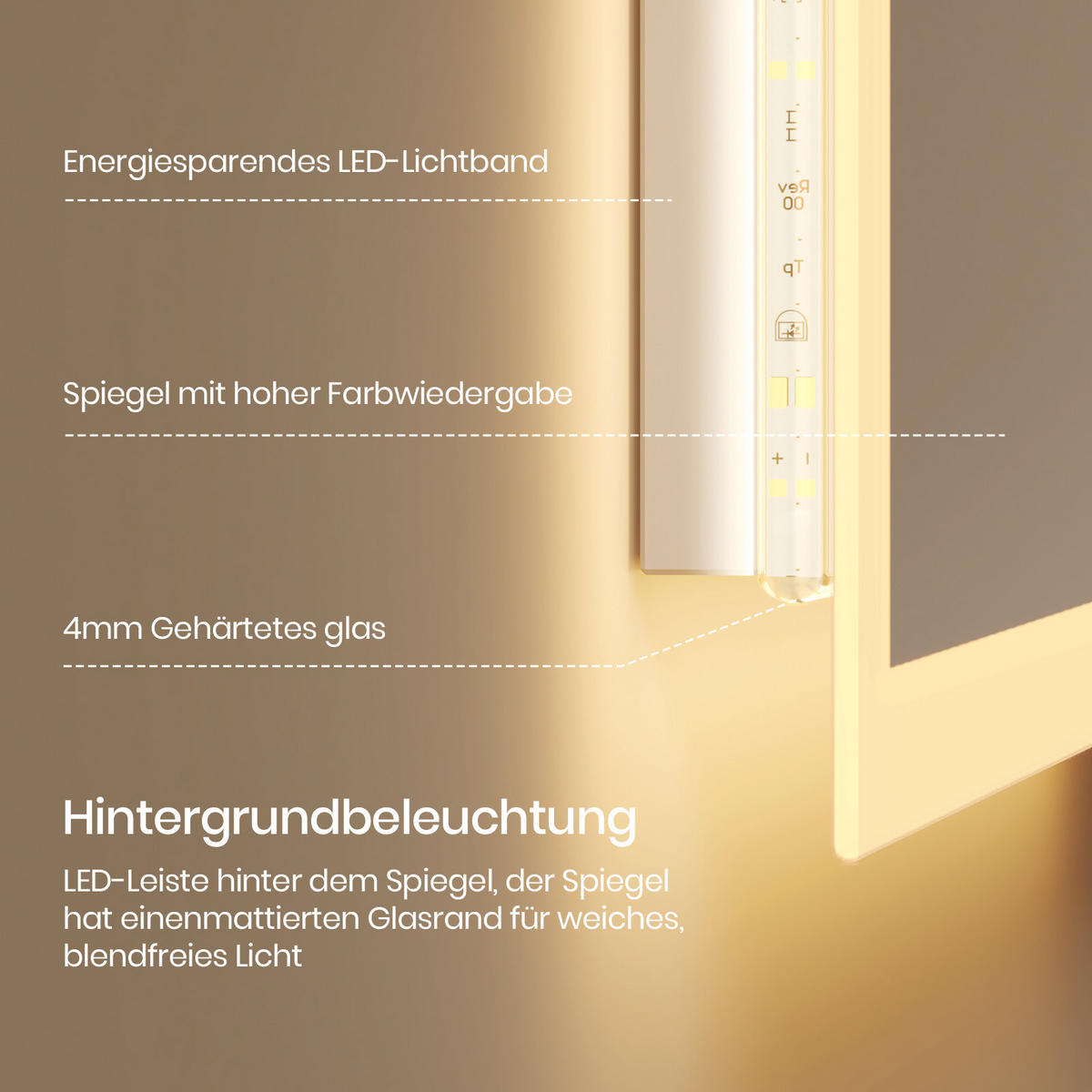 BADSPIEGEL mit Umweltfreundlicher Silberspiegel Beleuchtung 70/50/3,5 cm - Weiß, Glas (50/3.5/70cm) - EMKE