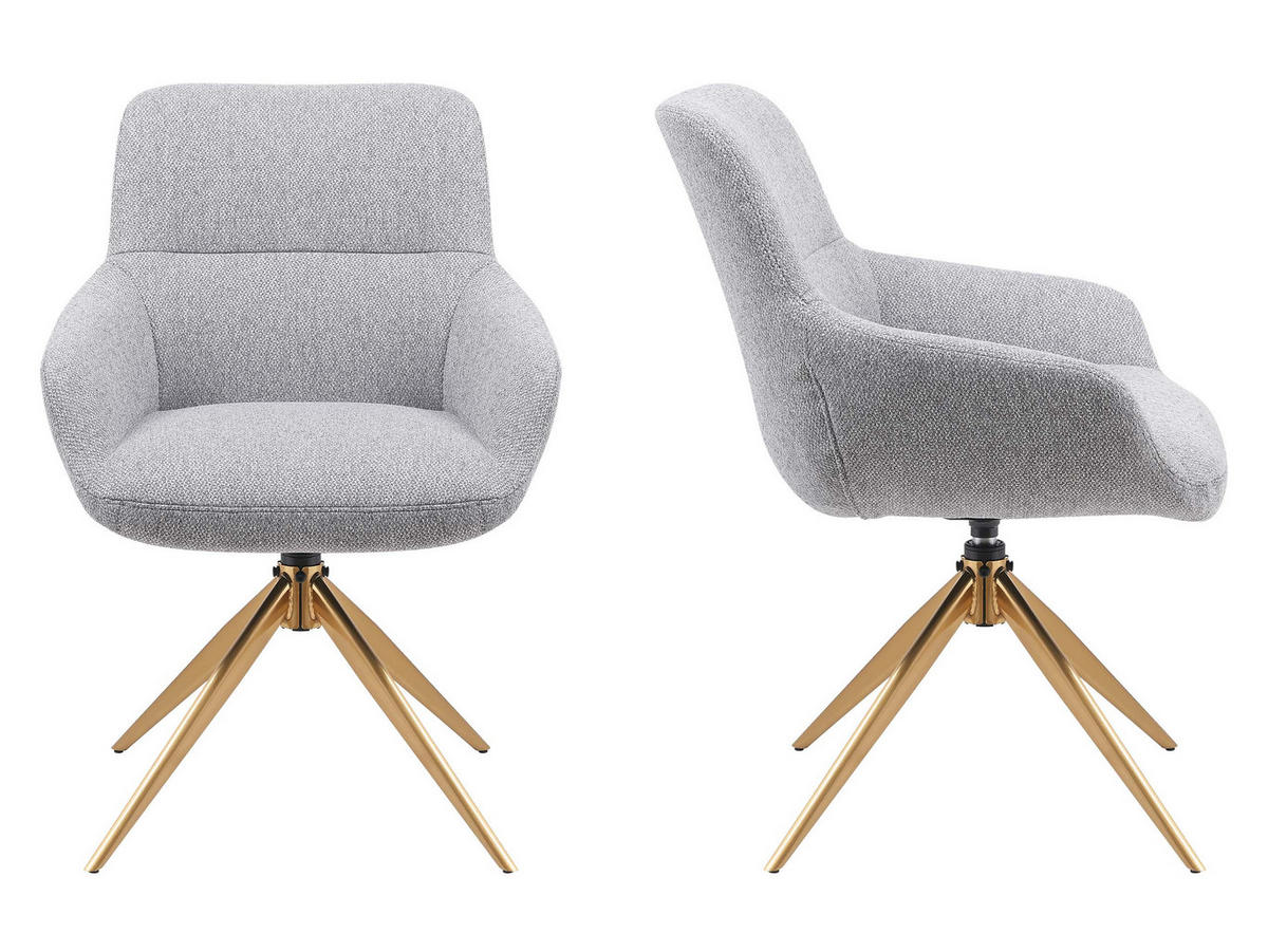 DREHSESSEL-SET Bokiz 3615/GL (2 Stück) - Goldfarben/Grau, Textil/Metall (57/86/63cm) - MIRJAN24