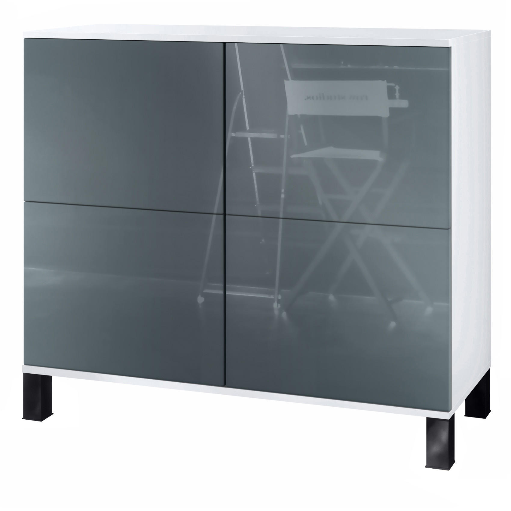 KOMMODE Rova Grau Hochglanz - Grau, Holzwerkstoff (92.5/84.5/35cm) - Vladon