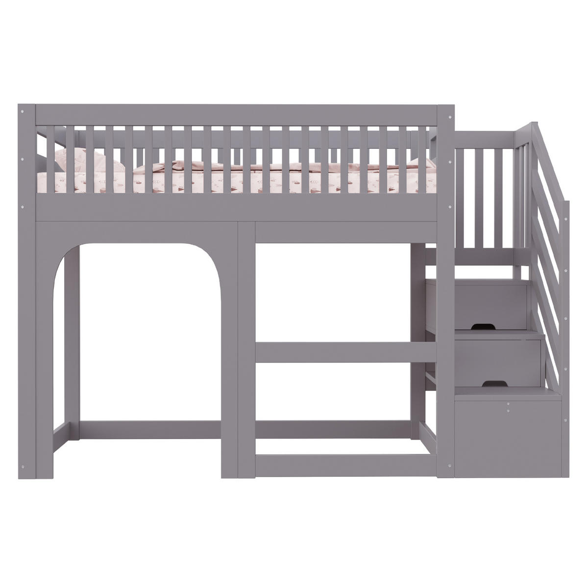 KINDER-HOCHBETT 90x200 cm in Grau mit Stauraumtreppe, LED-Beleuchtung und Lattenrost - Grau, Holz (90/200cm) - IVMEU
