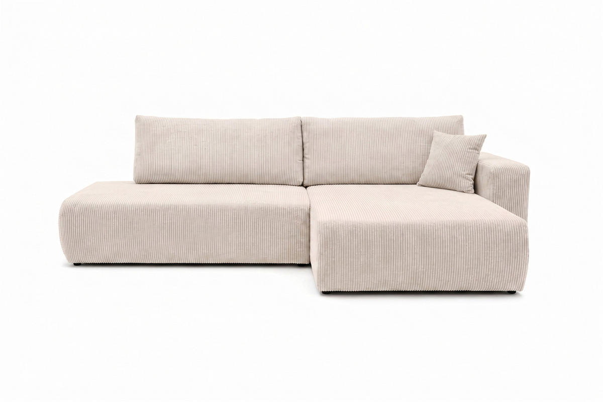ECKSOFA Mit Schlaffunktion Und Bettkasten, Cordstoff Poso, Beige, Rechts, OPEN XL - Creme, Holz (262/145cm) - Kaiser Möbel