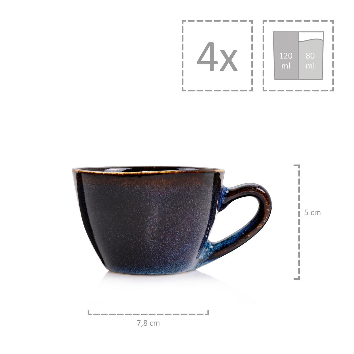 ESPRESSOTASSEN SET TOKIO - 8 teilig aus Steingut - Dunkelblau, Keramik (0.08L) - Sänger
