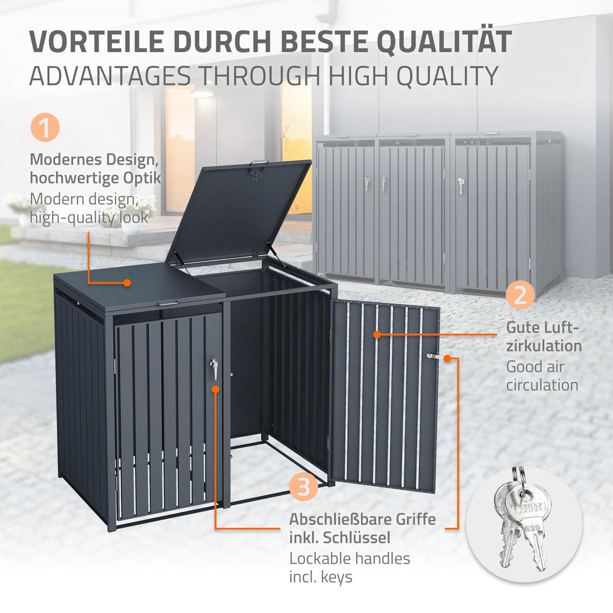 MÜLLTONNENBOX 3er Anthrazit - Anthrazit, Metall (80/116.3/200cm) - ML-DESIGN