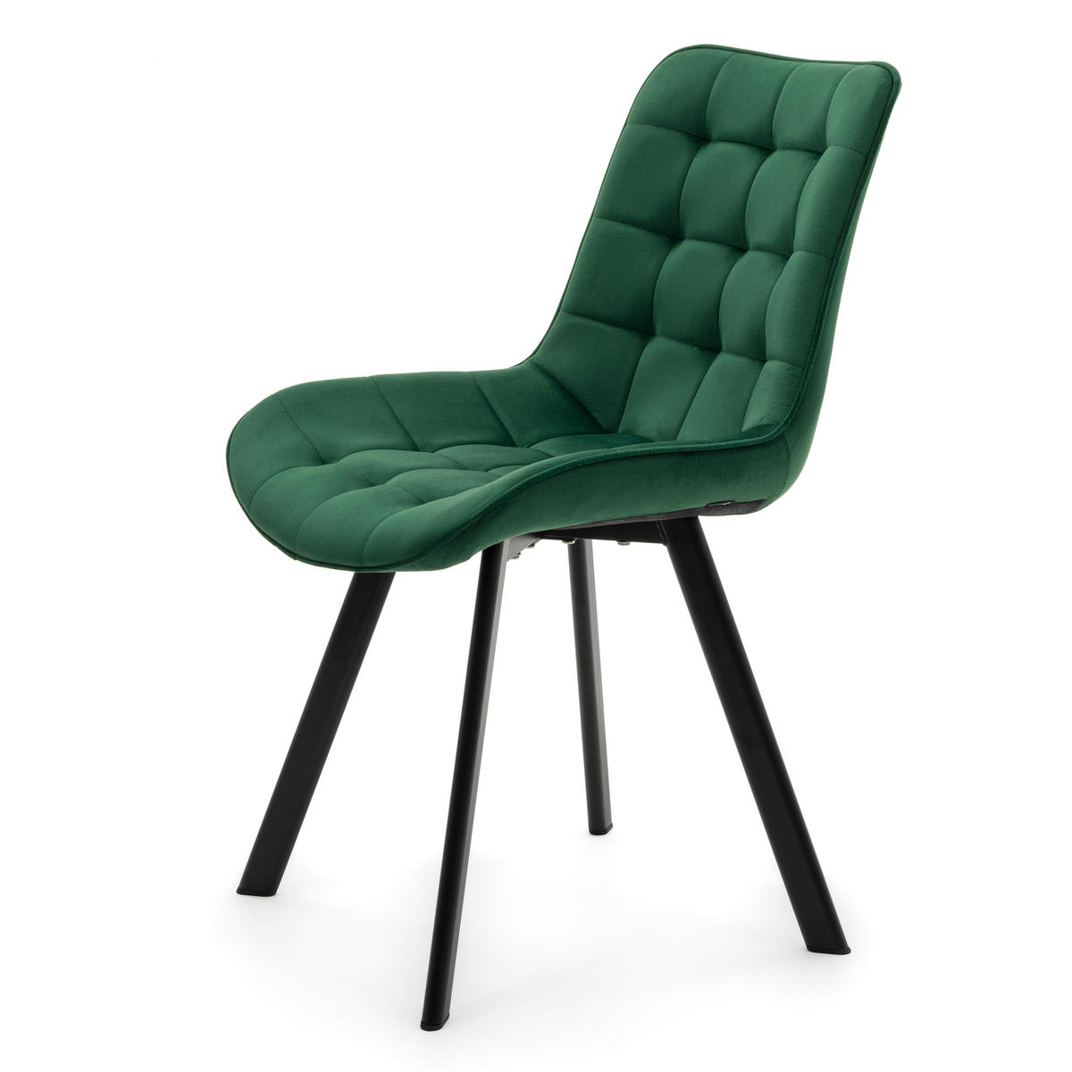 STUHL TORI gepolsterter mit Steppung - grün - Samt Velour - Schwarz/Grün, Textil/Metall (53/86/60cm) - NEW HOME