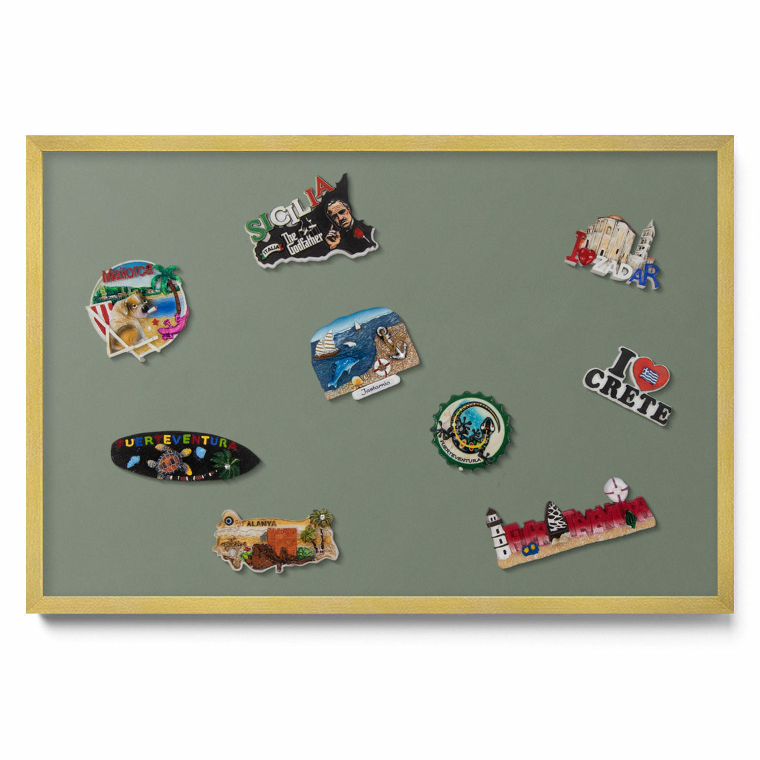 MAGNETTAFEL 60x40 cm Goldener Rahmen Oliv - Olivgrün, Metall (60/50/0.4cm) - TULUP