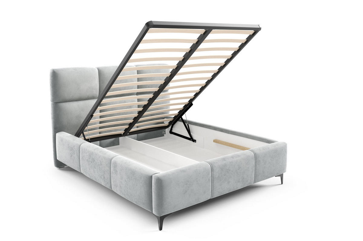 POLSTERBETT SENTO, 180x200 cm, Doppelbett mit Bettkasten, Velourstoff, Frabe: Hellgrau - Hellgrau, Holz/Textil (180/200cm)