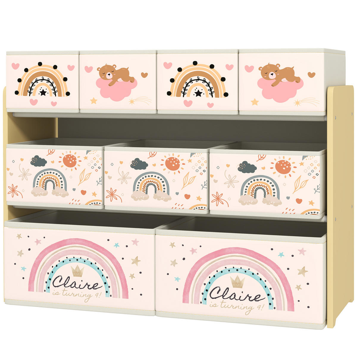 KINDERREGAL DE-17249 3 Ebenen mit 9 Aufbewahrungsboxen Gelb - Gelb, Textil (93/70/30cm) - ComfortXL