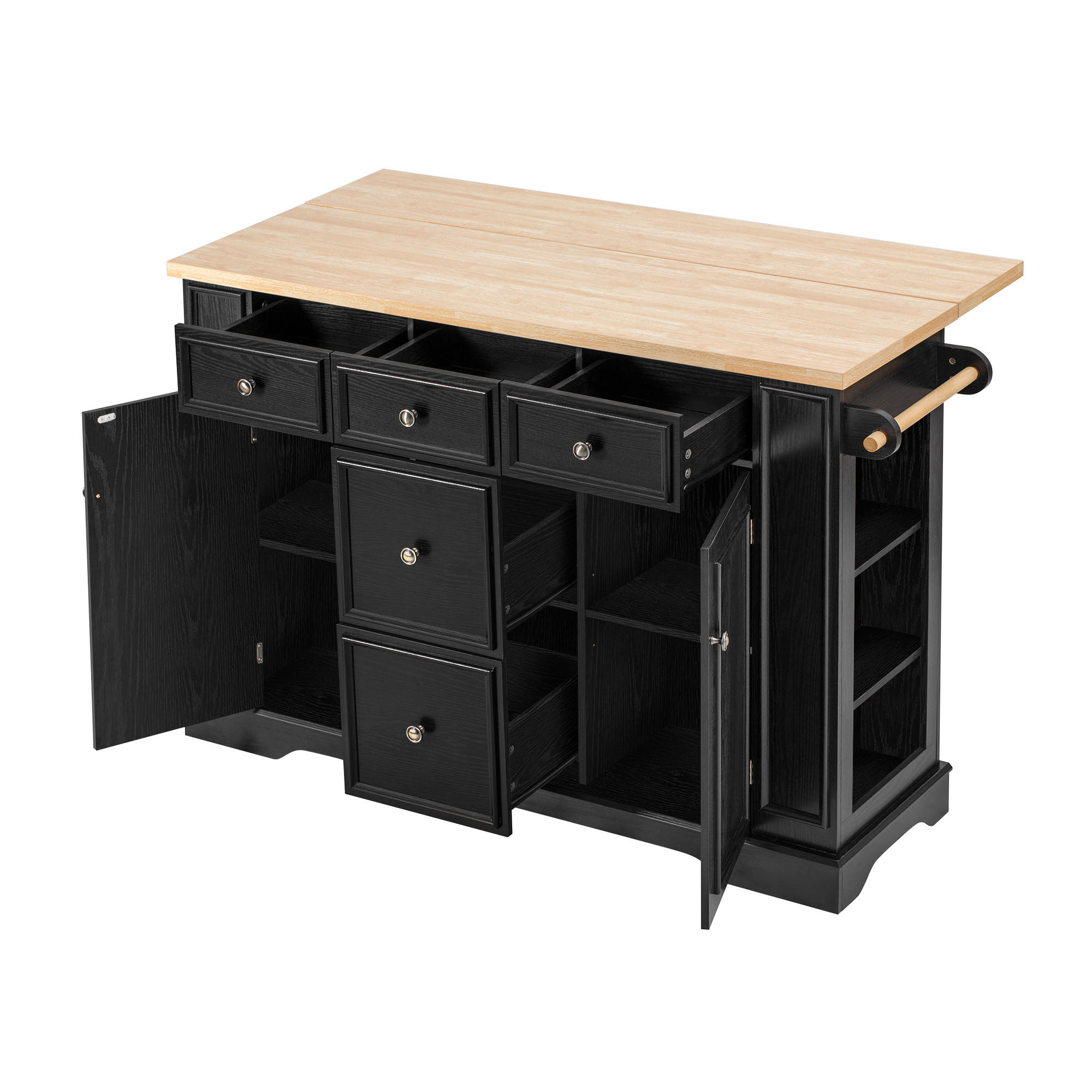 KÜCHENINSEL ausziehbar mit Steckdosen und Schubladen, Schwarz - Schwarz, Holzwerkstoff (130.5/92/40cm)