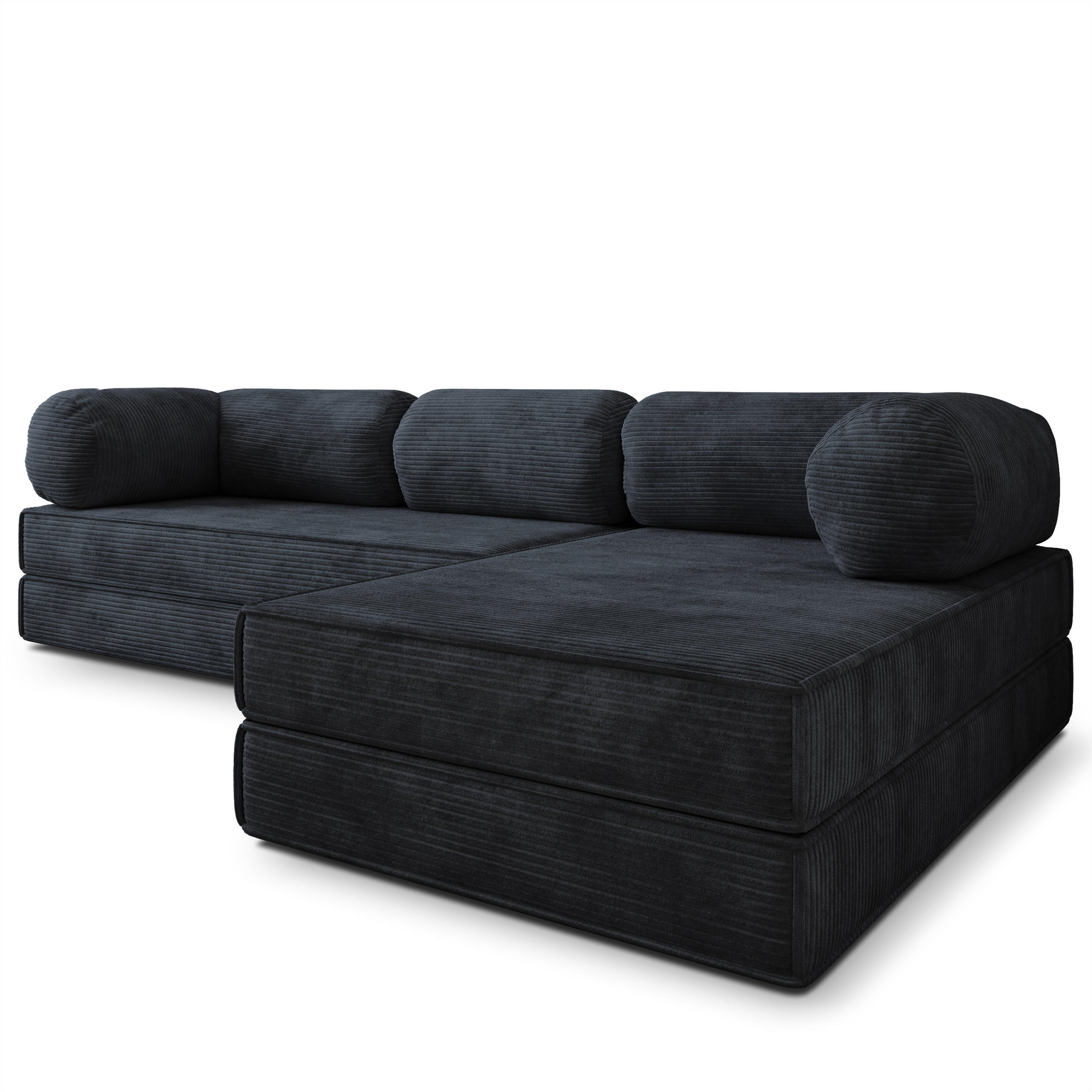 ECKSOFA ETERA modulares Boneless Sofa mit Schlaffunktion Schwarz Kordstoff - Schwarz, Textil (270/160cm) - MASSENO