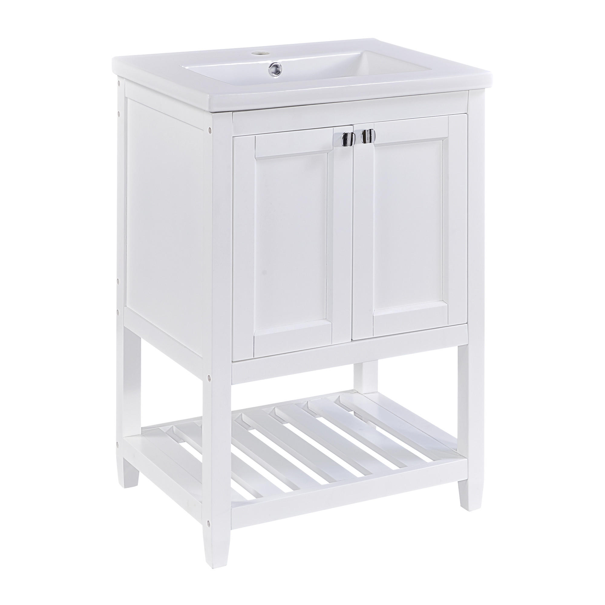 WASCHBECKENUNTERSCHRANK Moderner Badschrank Keramikbecken wasserfest bodenstehend Stauraum 80/40/85 cm - Weiß, Keramik/Holz (61/90/46cm) - EVRYAE